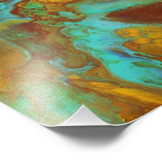 Vloeistof abstract in blauwgroen en geel foto afdruk (Hoek)