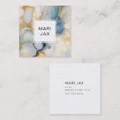 Vloeistof abstract met wit, goud en blauw vierkante visitekaartje (Voorkant / Achterkant)