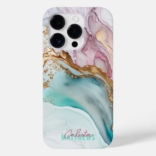 Vloeistof Abstracte alcoholinkt Magenta Gold Blauw Case-Mate iPhone Case (Achterkant)