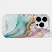 Vloeistof Abstracte alcoholinkt Magenta Gold Blauw Case-Mate iPhone Case (Achterkant (horizontaal))