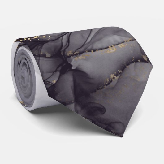 Vloeistof Swirl Marmer Golden Black Stropdas (Opgerold)