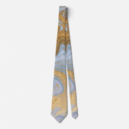 Vloeistof Swirl Marmer Gouden Blauwe Stropdas (Voorkant)