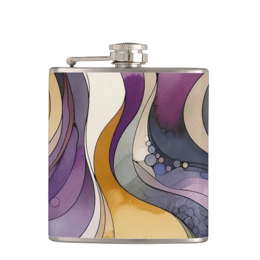Vloeistoflijnen paarse en gouden abstracte waterve heupfles (Voorkant)