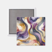 Vloeistoflijnen paarse en gouden abstracte waterve magneet (Voorkant / Achterkant)