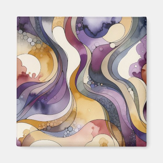 Vloeistoflijnen paarse en gouden abstracte waterve magneet (Voorkant)