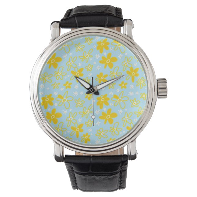 Vloer Bouquet Daisy Meadow Sky Yellow White Horloge (Voorkant)