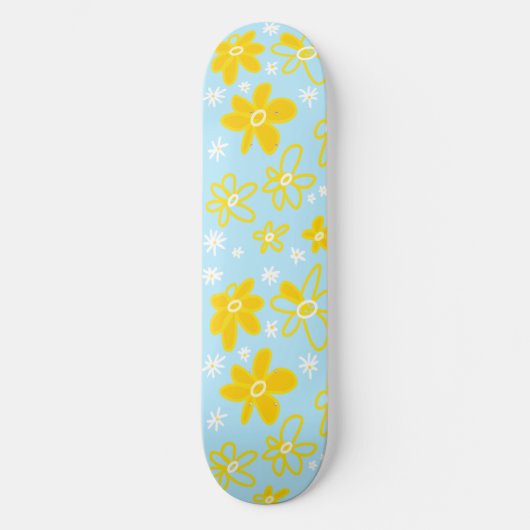 Vloer Bouquet Daisy Meadow Sky Yellow White Persoonlijk Skateboard (Voorkant)