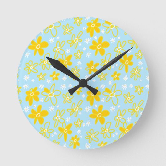 Vloer Bouquet Daisy Meadow Sky Yellow White Ronde Klok (Voorkant)