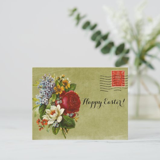  Vloer Bouquet Green Mail met Rode Stempel Feestdagenkaart (Staand voorkant)