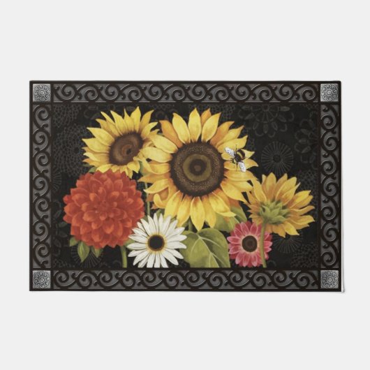 Vloer Bouquet Indoor Welkom Mat, Black Deurmat (Voorkant)