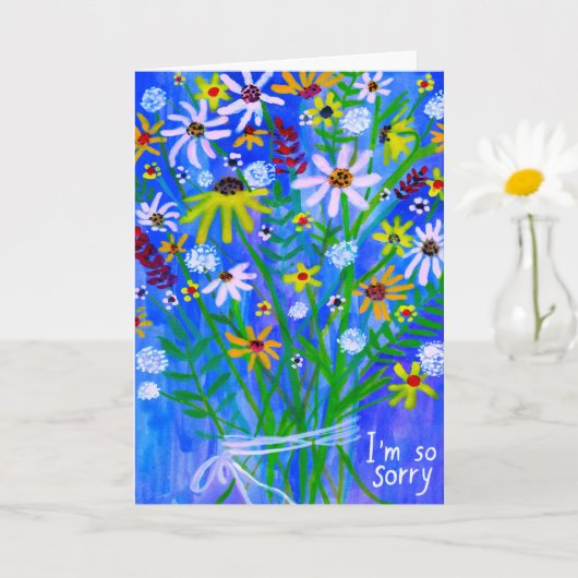 Vloer Daisies Bouquet CONDOLENCES blauw paars Kaart (Kleine Plant)