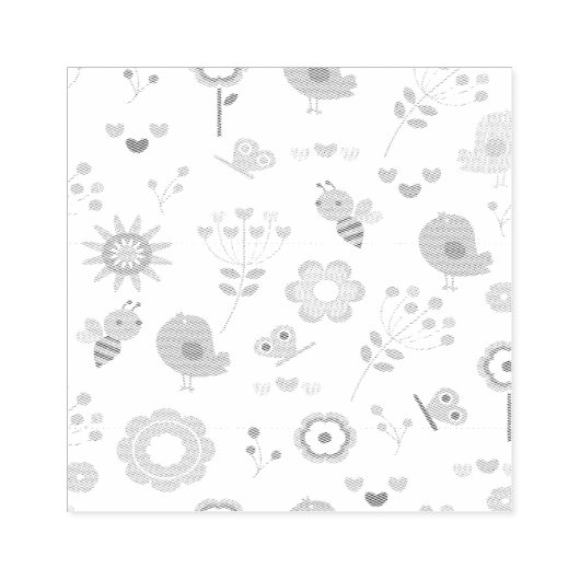 Vloer- en vogelbloemen rubberstempel (Afrduk)