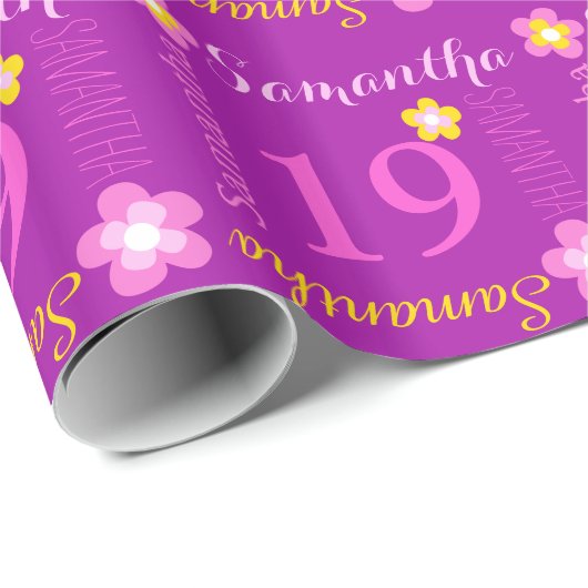 Vloer gepersonaliseerde naam leeftijd 19e verjaard cadeaupapier (Rol Hoek)