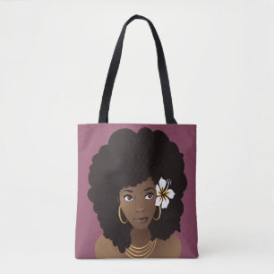 Vloer in haar Hair, Natural Beauty Paarse Tote Bag