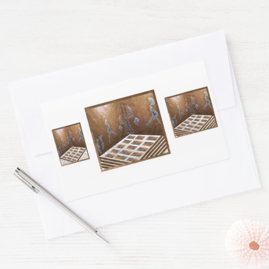 Vloer tegels in de buurt van figuur op de muur. rechthoekige sticker (Envelop)