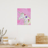Vloer Unicorn op roze kunstafdrukken Poster (Keuken)
