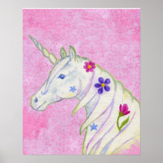 Vloer Unicorn op roze kunstafdrukken Poster (Voorkant)