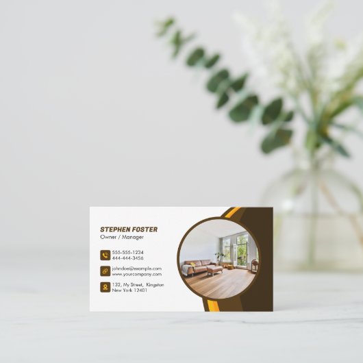 Vloeraannemer Houten Vloer Tegel Bruin Geel Visitekaartje (Staand voorkant)