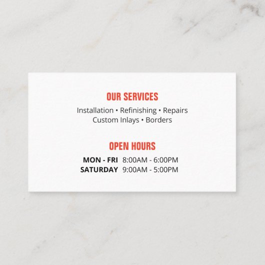 Vloeraannemer Houten Vloer Tegel Sinaasappel Wit Visitekaartje (Achterkant)