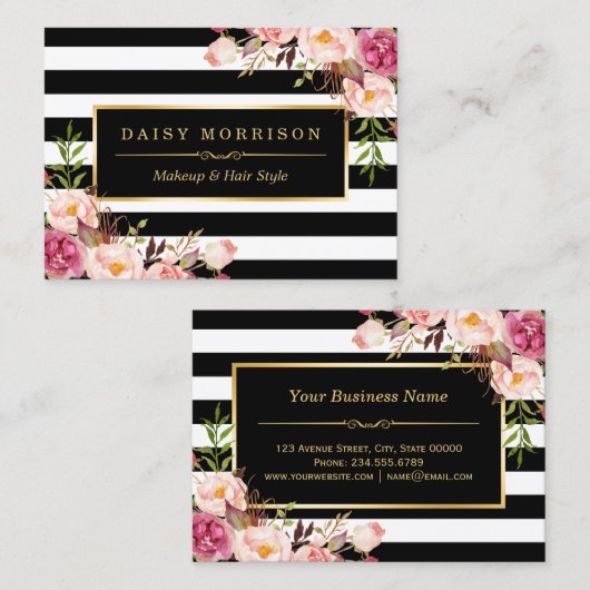 vloerbedekking rond zwarte witte strepen visitekaartje (Voorkant / Achterkant)