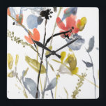 Vloerbedekking - Waterverf bloemen en gedichten Vierkante Klok<br><div class="desc">Bloem Overlay II van Jennifer Goldberger. Kenmerken bloemen en stengels in een waterverf-achtige stijl.</div>