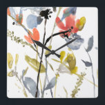 Vloerbedekking - Waterverf bloemen en gedichten Vierkante Klok<br><div class="desc">Bloem Overlay II van Jennifer Goldberger. Kenmerken bloemen en stengels in een waterverf-achtige stijl.</div>