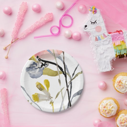 Vloerbedekking - Waterverf Pastel Flowers Papieren Bordje (Feest)