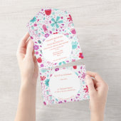 VloerbeemdWaterverf Blauwgroen All In One Uitnodiging (Afscheurbaar)