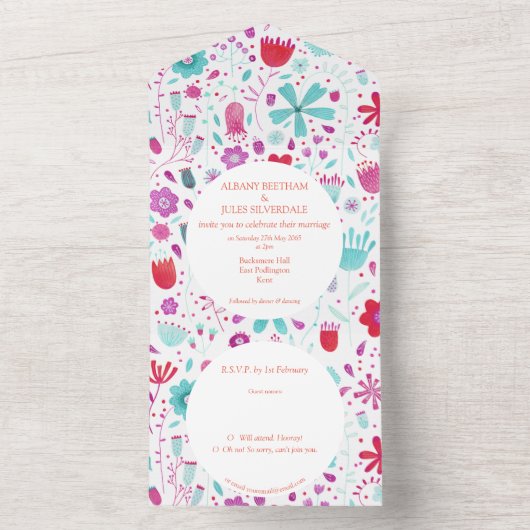 VloerbeemdWaterverf Blauwgroen All In One Uitnodiging (Binnen)