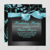Vloerblauw en Zwarte Partij Uitnodiging van de Dag (Voorkant / Achterkant)