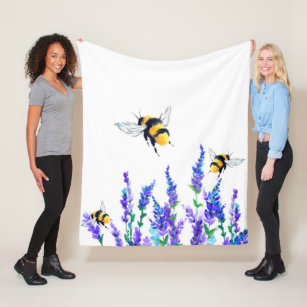 Vloerbloemen en bijen die vliegen op vlinderwand fleece deken