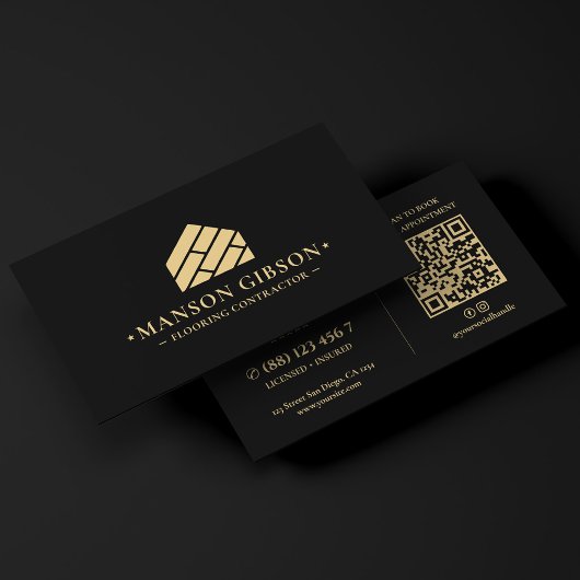 Vloercontractor Logo Zwart Minimaal Modern Visitekaartje