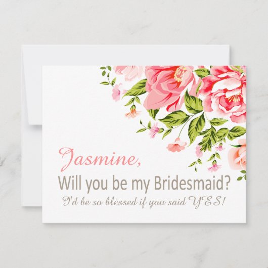 Vloerdouche word je mijn Bridesmaid? | Roze Kaart (Voorkant)