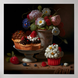 Vloeren en cupcakes stille kunst poster