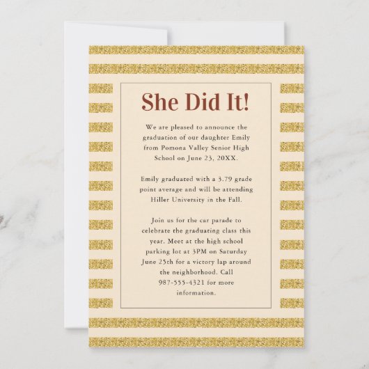 Vloergebied Goud Afstuderen Parade Kaart (Achterkant)