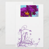 Vloerkantoorbenodigdheden met paarse orchideeën briefpapier (Voorkant / Achterkant)