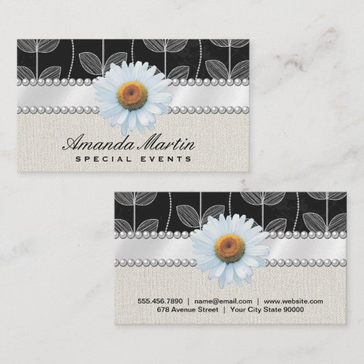 Vloerkrijt | Witte bloem en parels Visitekaartje (Voorkant / Achterkant)