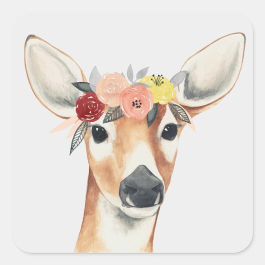 Vloerkroonforestster Deer Vierkante Sticker (Voorkant)