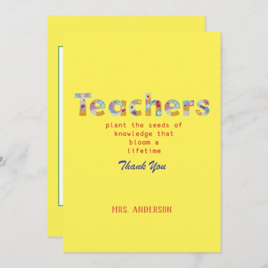 Vloerletters Het cadeau van de leraar Bedankkaart (Voorkant / Achterkant)