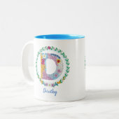 Vloerletters Initiaal "D" met gepersonaliseerde na Tweekleurige Koffiemok (Voorkant links)