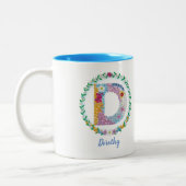 Vloerletters Initiaal "D" met gepersonaliseerde na Tweekleurige Koffiemok (Links)