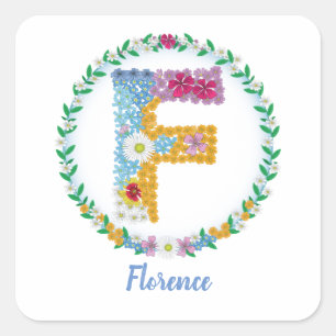 Vloerletters Initiaal "F" met gepersonaliseerde na Vierkante Sticker
