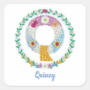 Vloerletters Initiaal "Q" met gepersonaliseerde na Vierkante Sticker