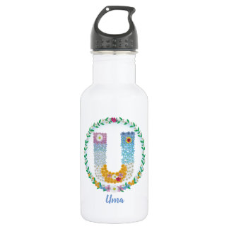 Vloerletters Initiaal "U" met gepersonaliseerde na Waterfles