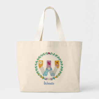 Vloerletters Initiaal "W" met persoonlijke naam Grote Tote Bag