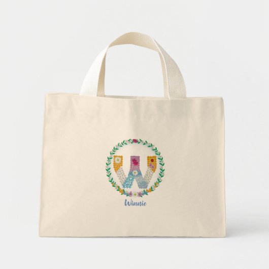 Vloerletters Initiaal "W" met persoonlijke naam Mini Tote Bag (Voorkant)