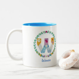 Vloerletters Initiaal "W" met persoonlijke naam Tweekleurige Koffiemok