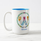 Vloerletters Initiaal "W" met persoonlijke naam Tweekleurige Koffiemok (Links)