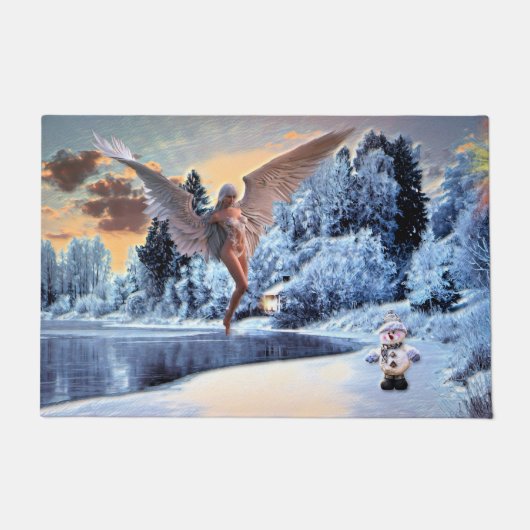 Vloermat Snowman en Angel Fantasy Deurmat (Voorkant)