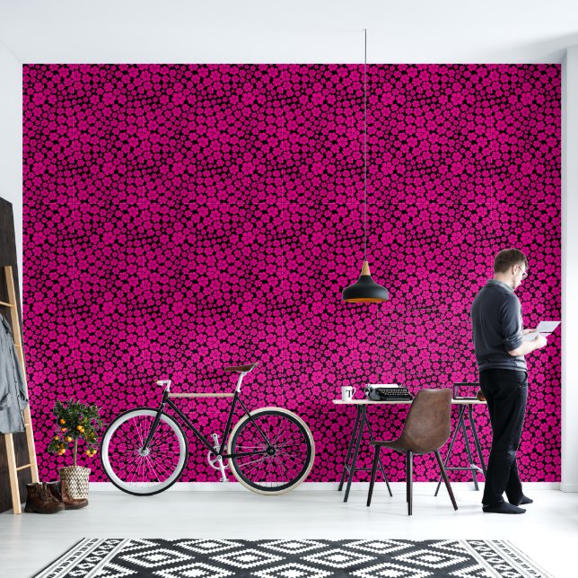 Vloerpatroon - Magenta en zwart Behang (Woonkamer)